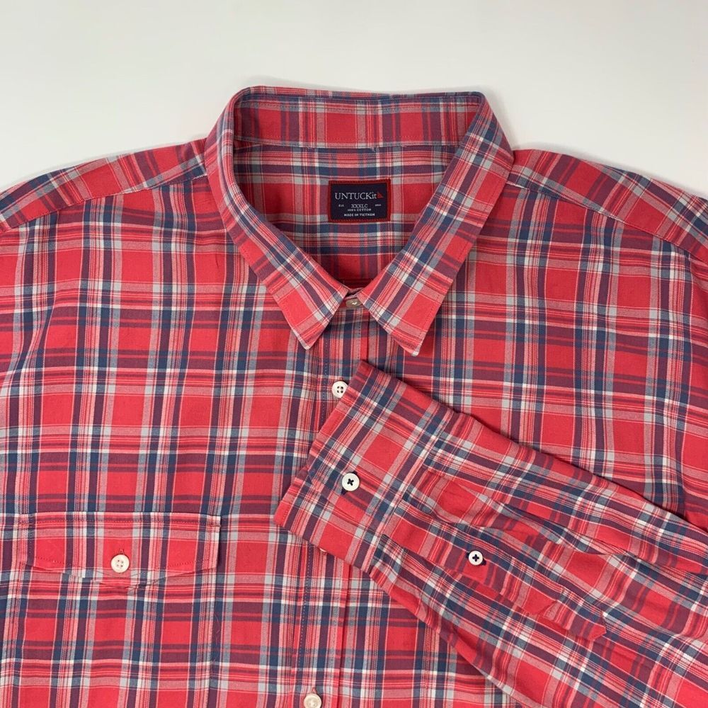 UNTUCKIT Men's Red and Blue Plaid Cotton Shirt XXL‎